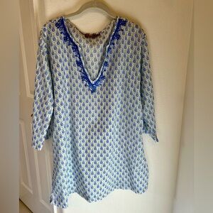 Rock Flower Paper Blue Green & White Printed Tunic